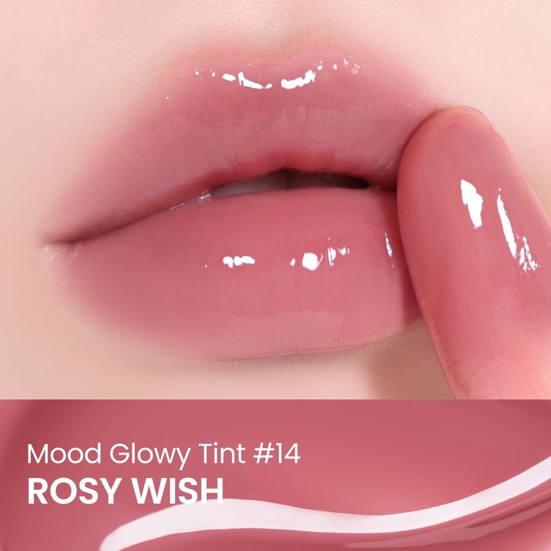 Peripera Mood Glowy Tint, Watery Glow Finish, Buildable Fresh Color, Lightweight, Long-Lasting, Non-Sticky, Korean Lip Tint (14 ROSY WISH)