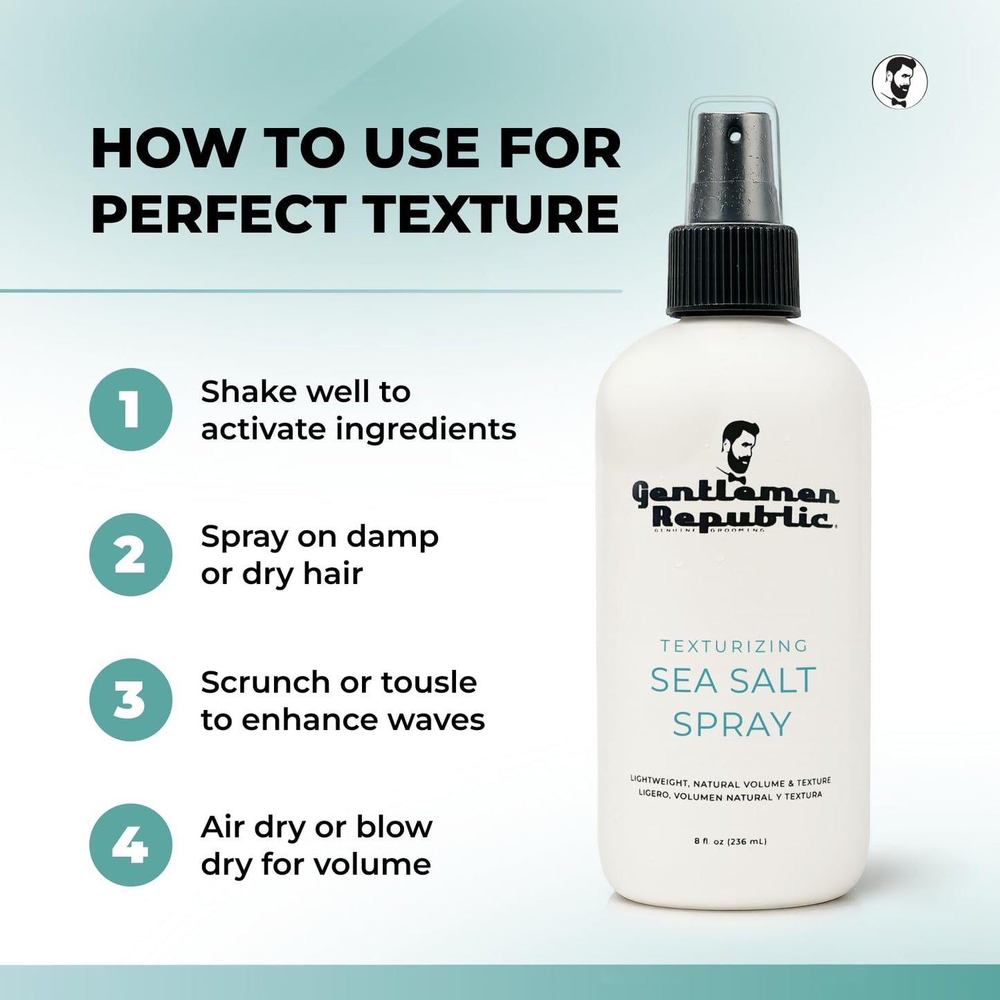 Sea Salt Spray for Hair - Texturizing Spray with Dead Sea Salt, Vitamin E & Kelp - Adds Volume & Texture | 8 oz