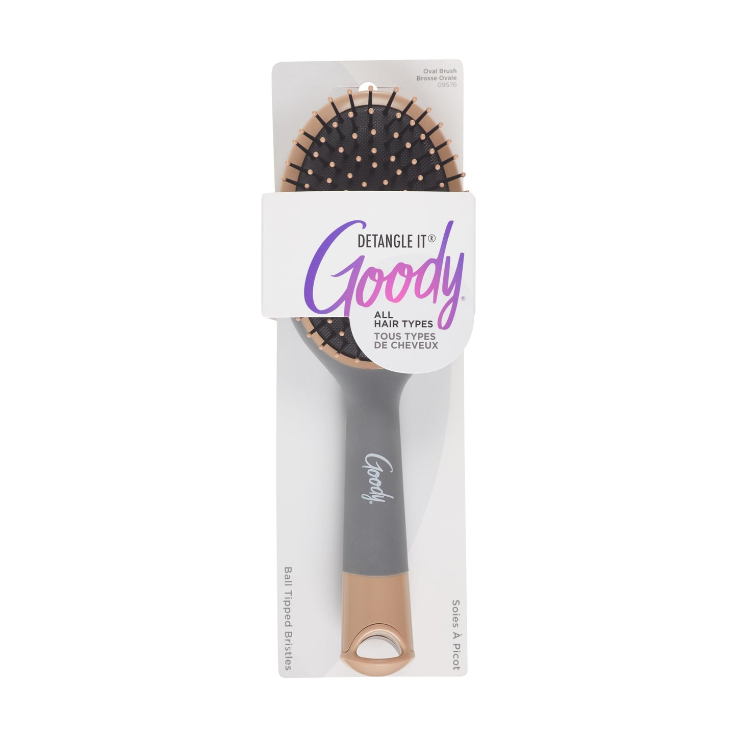 Goody Detangle It Oval Hair Brush, Detangler with Fine Flexible Bristles, Use as a Detangling or Styling Brush, Tackles Tangles & Knots, All Hair Types, Brown/Grey