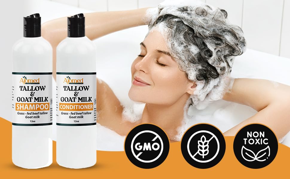 Beef Tallow & Goat Milk Shampoo and Conditioner Set | Handmade Hair Care for Thinning Relief - 8 Oz
