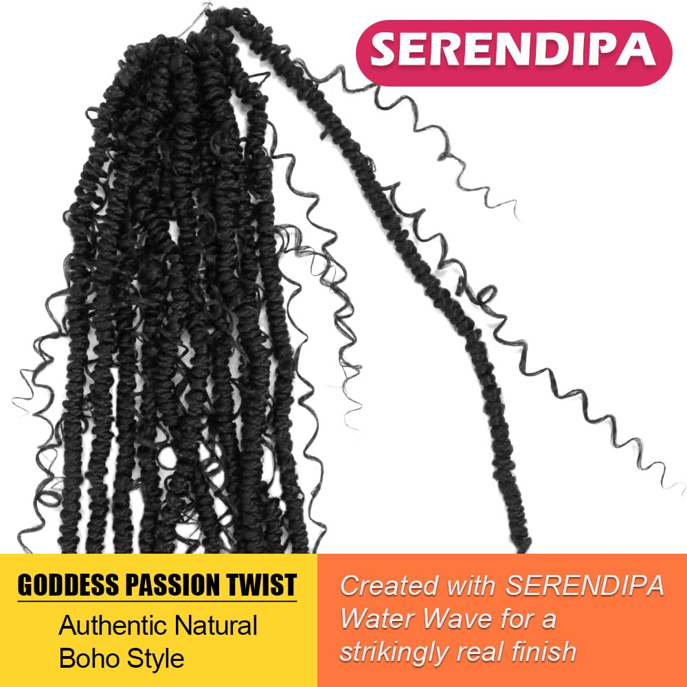 SERENDIPA Passion Twist Hair, 22 Inch Pre Looped Boho Braiding Hair,Goddess Crochet Braids with Curly Ends (8 Packs, 1B)