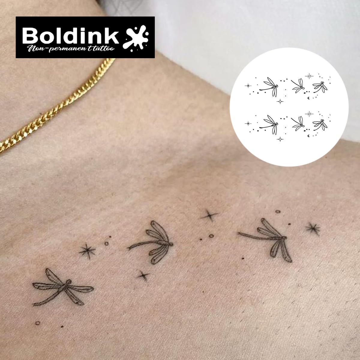 Boldink Semi-permanent Tattoos,Realistic Fake Tattoos,Last 7-15 Days,Waterproof Non-reflective Temporary Tattoo Stickers,Cruelty-free,Uniquely Designed Exquisite Packaging(Dragonfly)