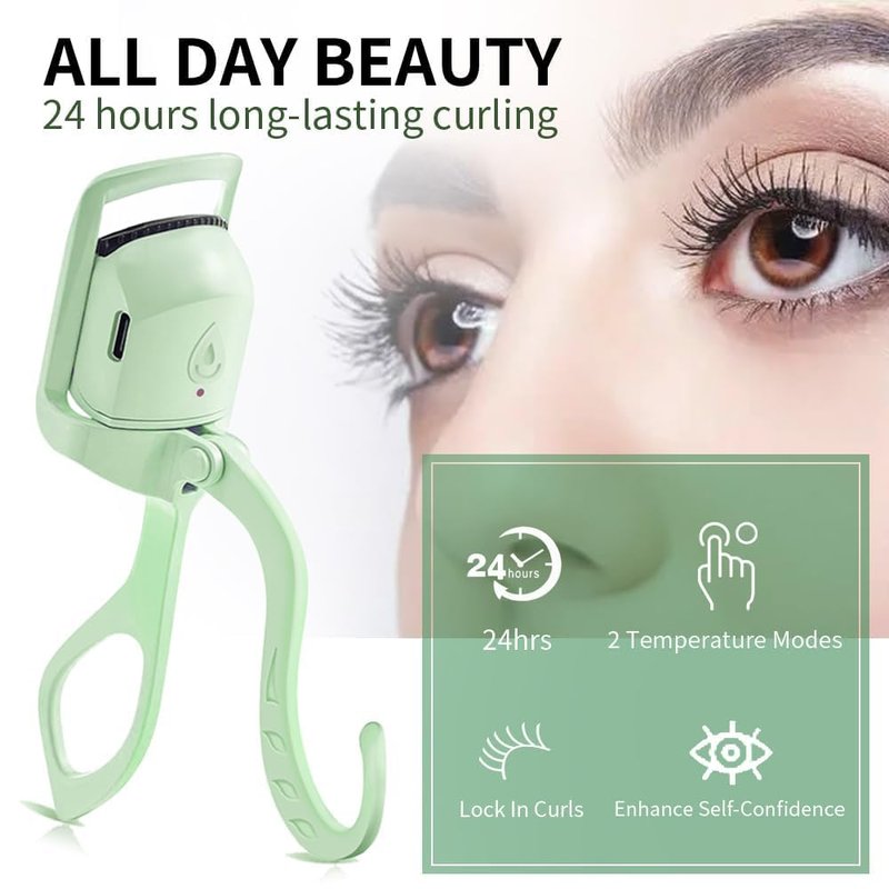Heated Eyelash Curler, Fast 5s Heat up, 24 Hours Long Lasting, Rechargeable Electric Lash Curler, Temperature Control, Safe Anti-Burn Eye Lash Curler, Quick Natural Curling Lashes (Green)