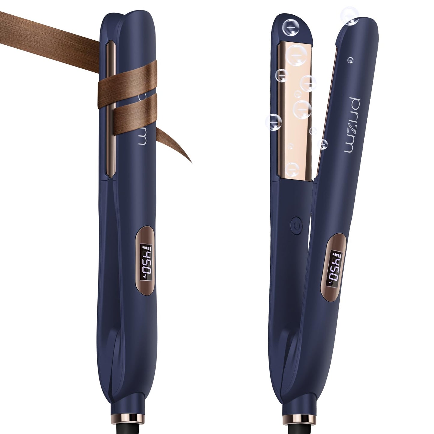 Prizm 1.25 inch (32mm) Flat Iron, Hair Straightener and Curler 2 in 1, Fast Heating Ceramic & Adjust Temp 330°F to 450°F, Dual Voltage Hair Iron for Travel, Gift, Auto Shut-Off, Prussian Blue