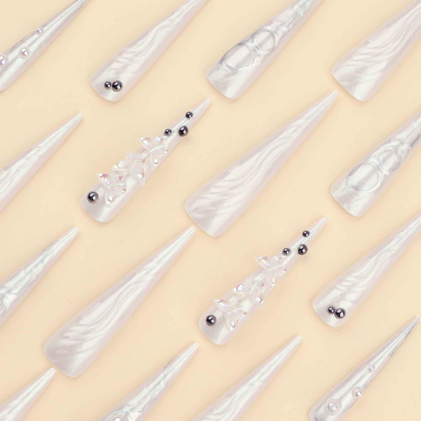 QQPPOLIU 3D Press On Nails XXL Long Press On Nails with 3D Design Butterfly Nails XXL Glue On Nails