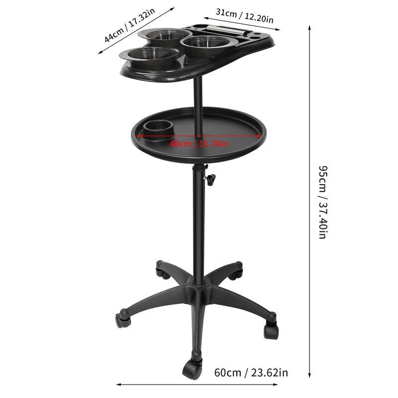Salon Tray on Wheels, Professional Hair Dyeing Stations with 3 Bowls, Barber Hairstylist and Coloring Rolling Carts, Hairdressers Tools Double Tray for Salon Home Use