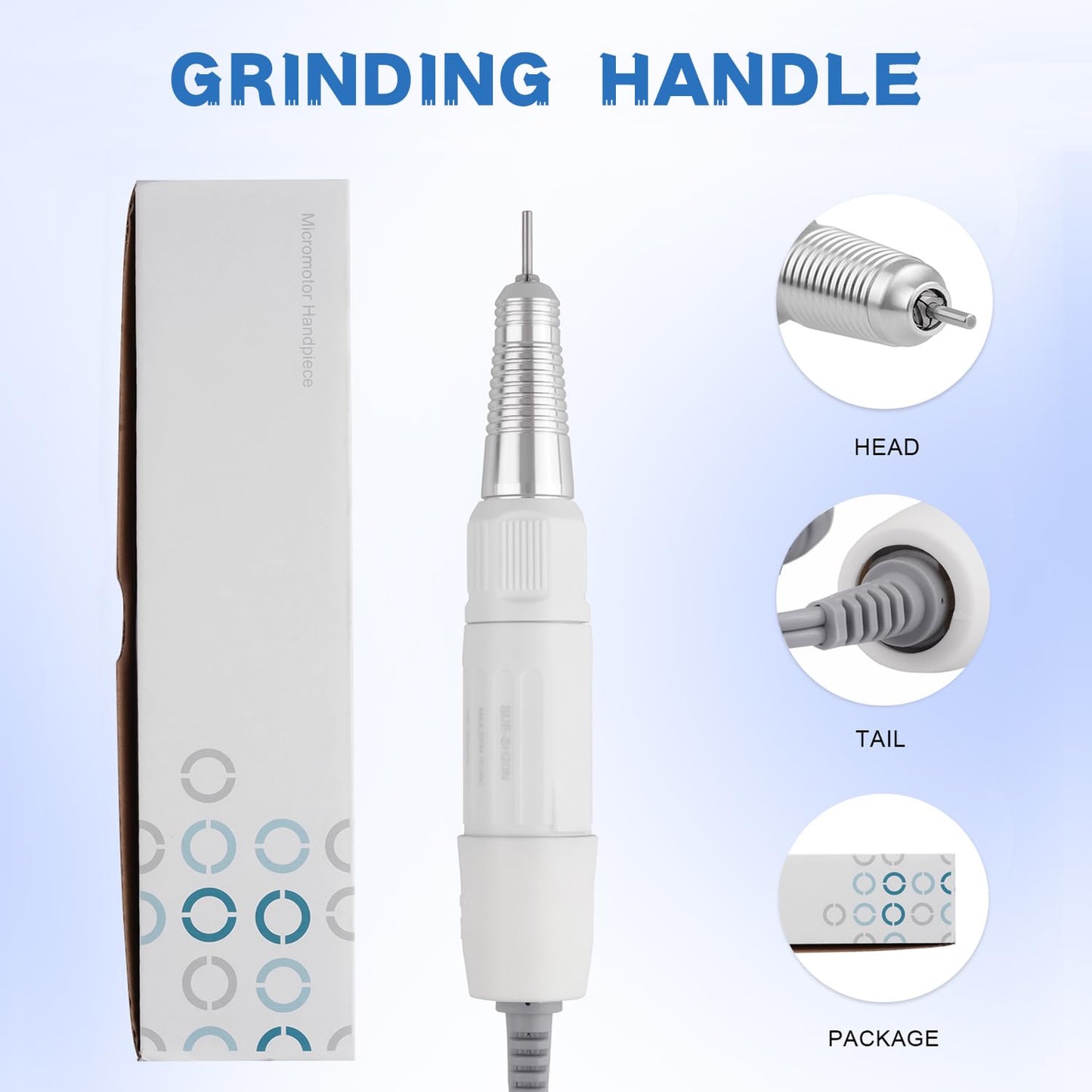 White Color SDE-H20N 30000RPM Electric Nail Art Drill Pen Handle Grinder Chuck 2.35mm/3.0mm/3.175mm Manicure Pedicure Tool Nail Drill Accessories