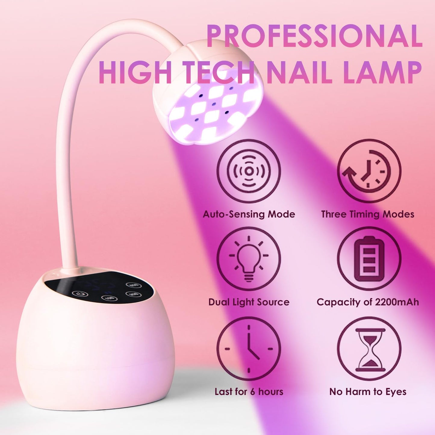 BORNBYME UV Nail Lamp for Gel Nails, 36W UV Nail Light Gooseneck Rechargeable with 4 Time Setting & Smart Auto Sensor for Nail Salon Home Use Lamp