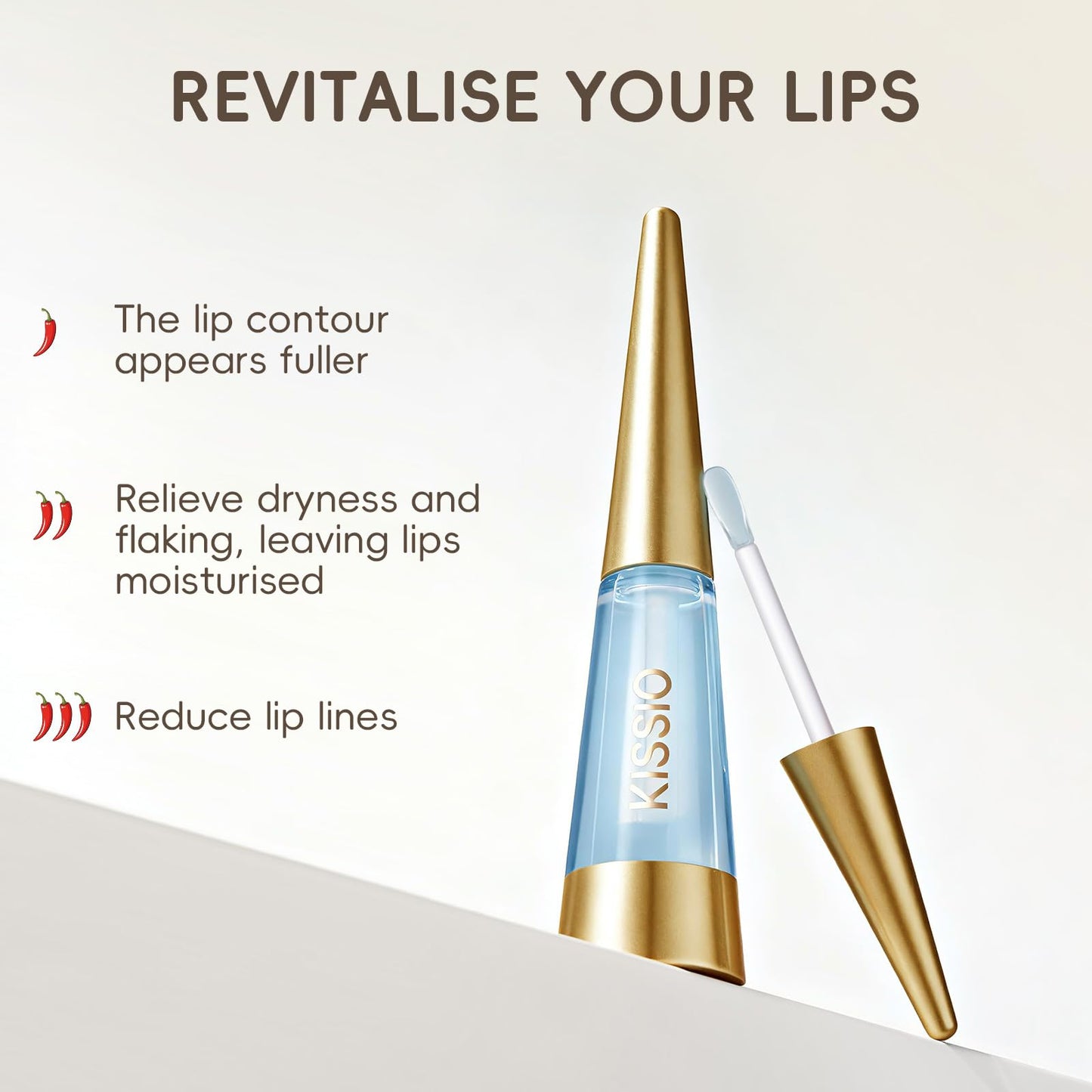 KISSIO PLUMP Lip Plumper,0.3 fl oz (9 ml),Maximum Plump with Ginger and Peptides,Extreme Lip Plumper,Hydrating and Plumping,Lips Lines Care,Lips Gloss,Beginner