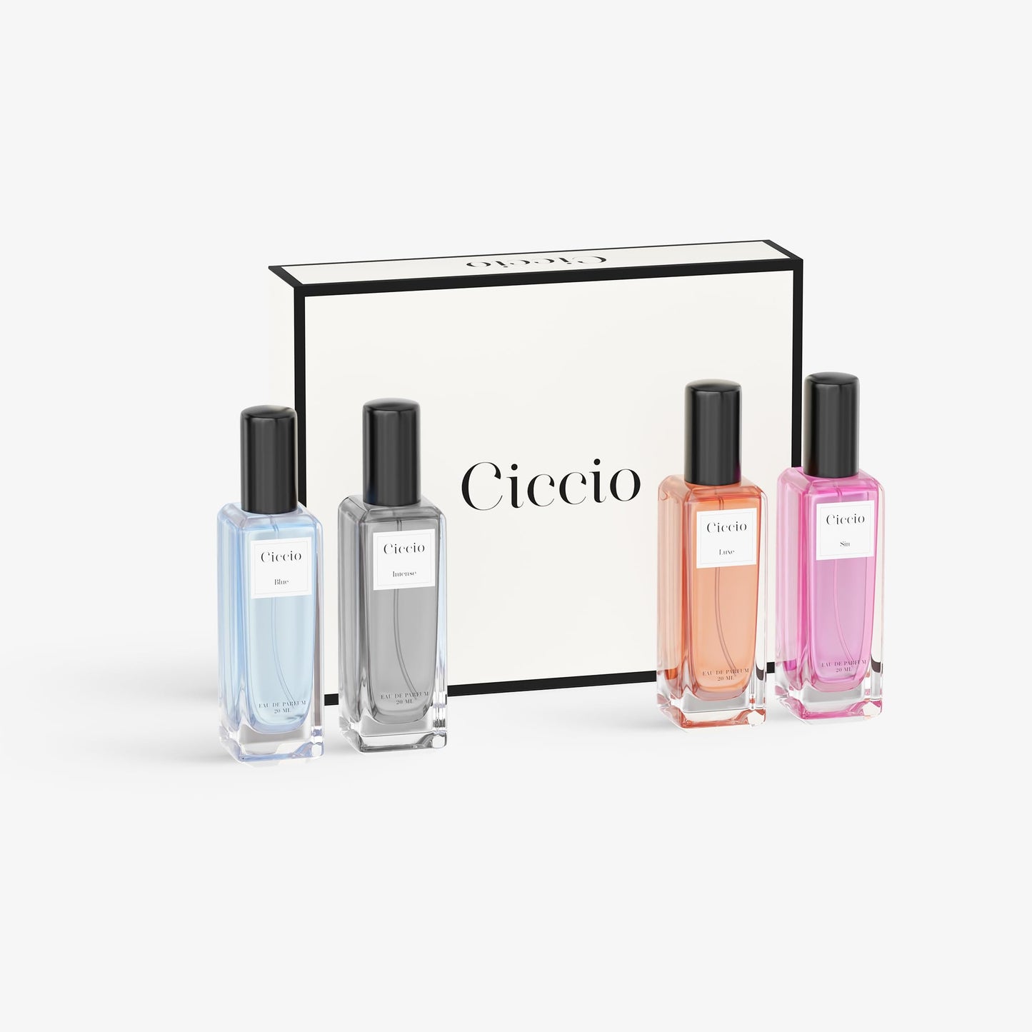CICCIO Unisex Eau De Parfum Gift Set for Men & Women, 4 x 20ml Bottles Blue, Intense, Luxe & Sin, Premium Fragrance Set, Fresh Citrus, Floral & Woody Notes, Gift Set