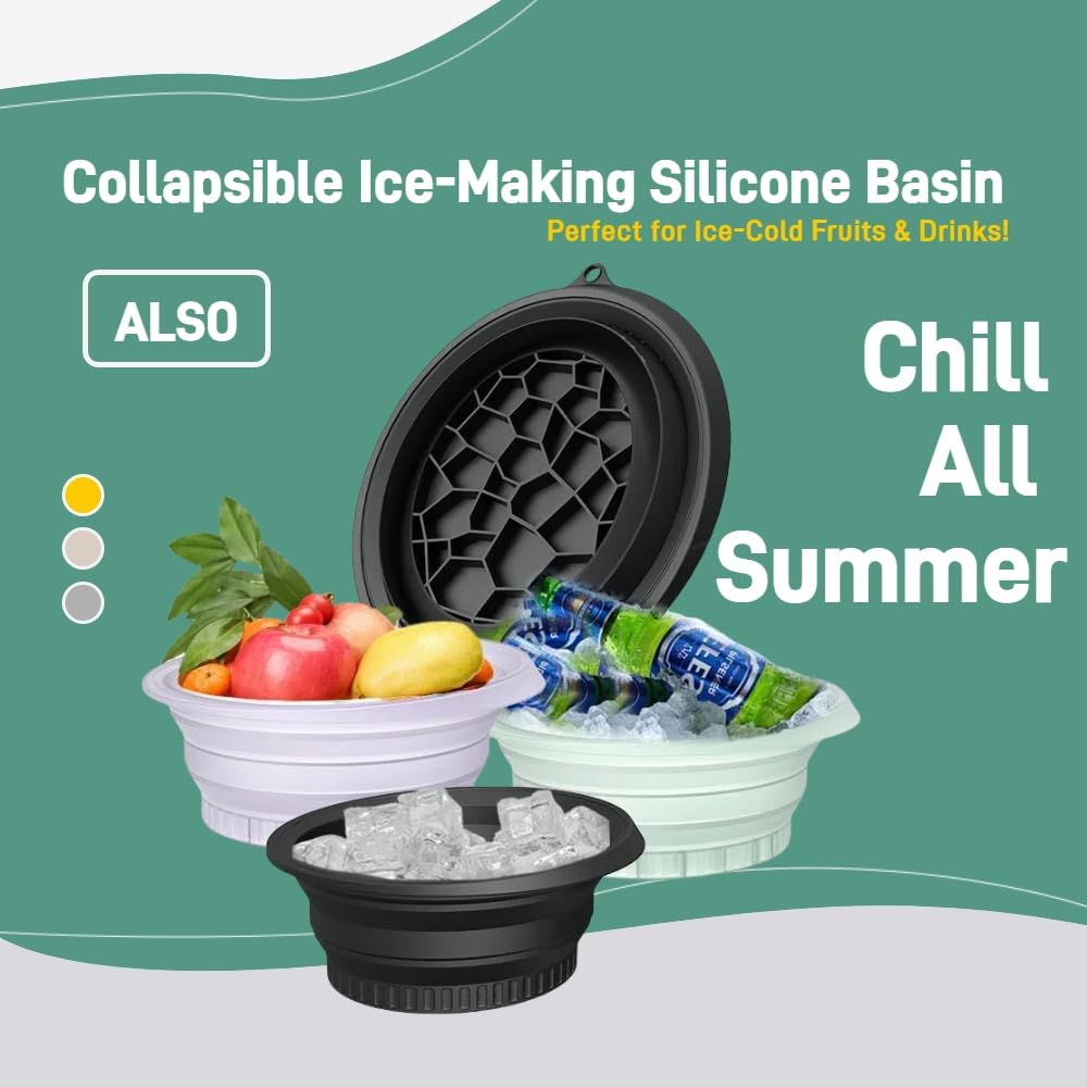 Ice Face Bowl - Collapsible Silicone Bowl with Built-In Ice Tray for Acne Relief & Glowing Skin | Cold Therapy for Home & Travel (Light Green)