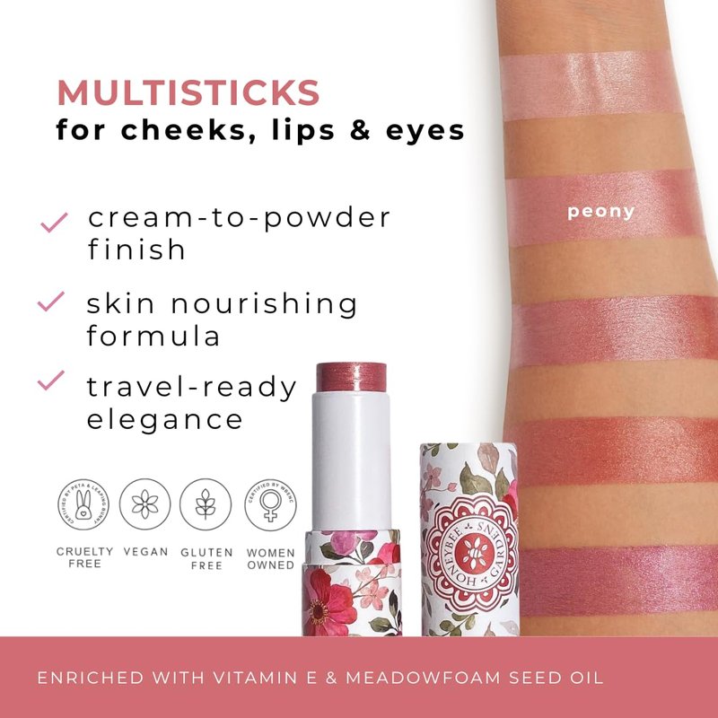 Honeybee Gardens Color Within Reach MultiStick, Peony, Soft Neutral Pink, Multipurpose Makeup, Natural Glow, Easy Application, Vegan, Cruelty-Free, Net Wt. 0.2 oz