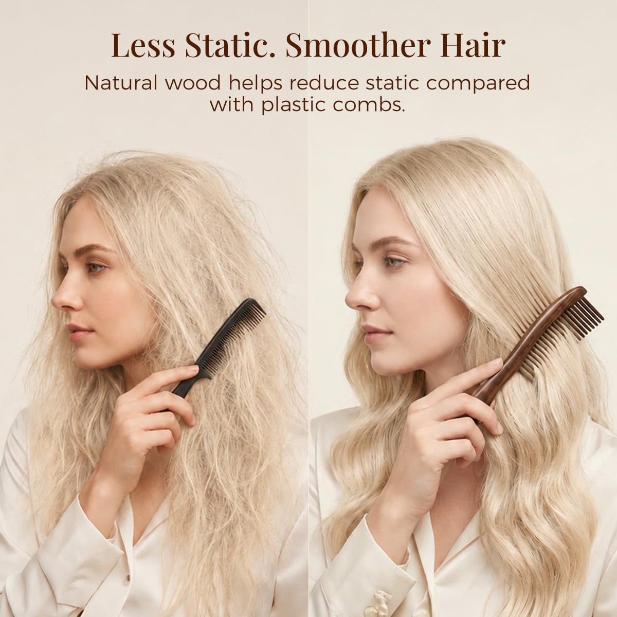 TAN MUJIANG Handmade Wooden Wide Tooth Comb for Curly Hair, Anti Static Detangling Hair Comb, Natural Wood Scalp Massage Comb for Thick, Long & Wavy Hair, 7.07 x 1.78 in