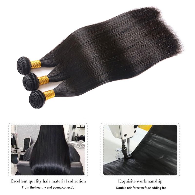 Veravicky Straight Bundles Human Hair 100% Unprocessed Brazilian Virgin Human Hair Bundles 18 Inch Straight Bundles Natural Black Color Double Weft Straight Bundles For Women