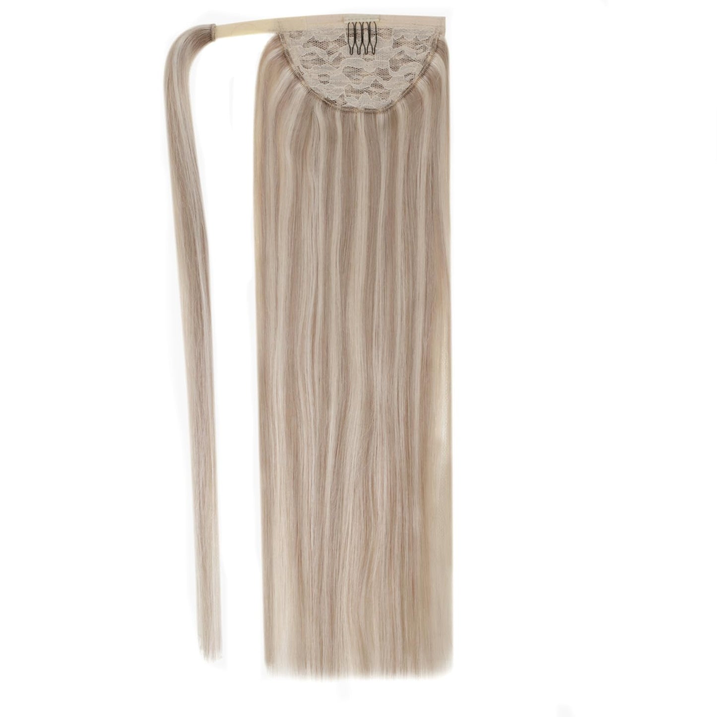 Easyouth Ponytail Extension Human Hair, 12 Inch 70G, Blonde Pony Tail Extensions, Ash Blonde Highlighted Bleach Blonde, Natural Hair Ponytail Human Hair for Women, Add Volume