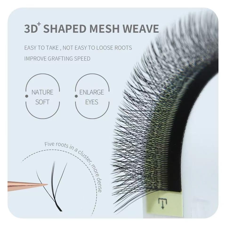 3D W Shape Premade Fan Eyelash Extensions - Volume 3 Tips | Faux Mink Matte Black, 0.07 C, 8-12mm Mix