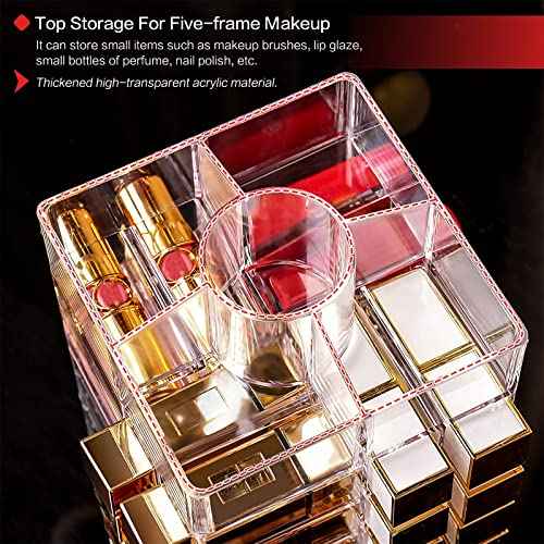 Acrylic Lipstick Tower Holder, 360 Degree Rotating Makeup Cosmetic Lipsticks Organizer with 53 Slots, Spinning Lipgloss Storage Display Stand Holder