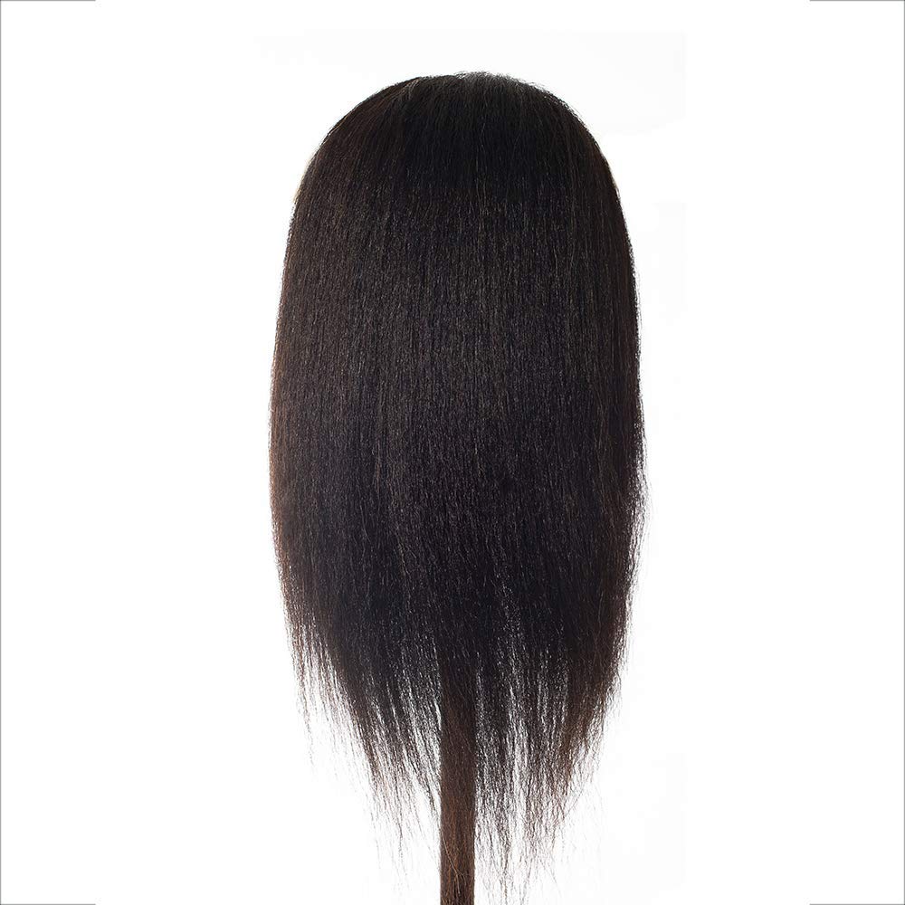 Real Hair Mannequin Head - 22"-24" Afro Fluffy Light Yaki Kinky Straight for Cosmetology | Black (#2)