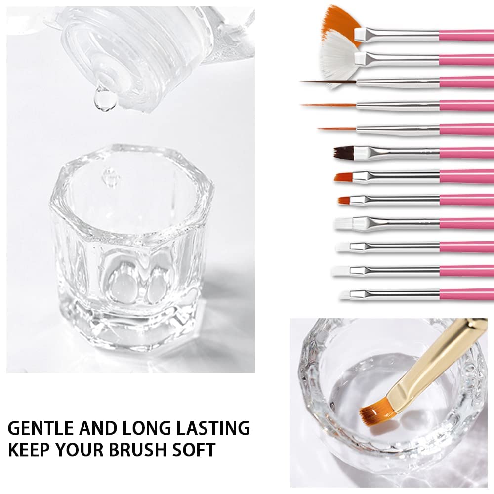 AIJIMEI Nail Brush Cleaner Restorer Nail Brush Cleaner Solution Clean Manicure Brushes Set A with Glass Cup & Cleaning Cotton Pads for Nail Art Gel Polish Painting Brushes 58ml