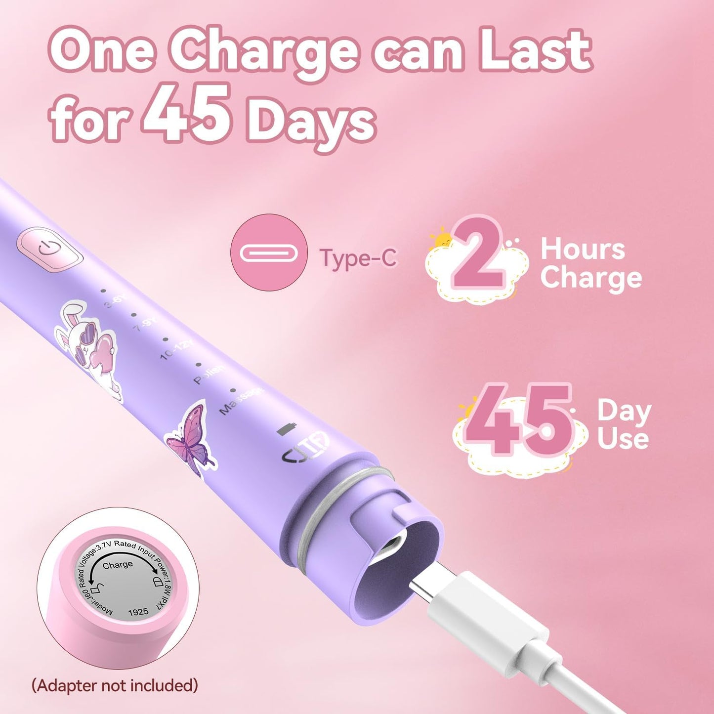 Rechargeable Electric Toothbrush for Kids | 5 Gentle Modes, Safe for Sensitive Teeth - Includes Fun DIY Stickers & 4 Soft Brush Heads