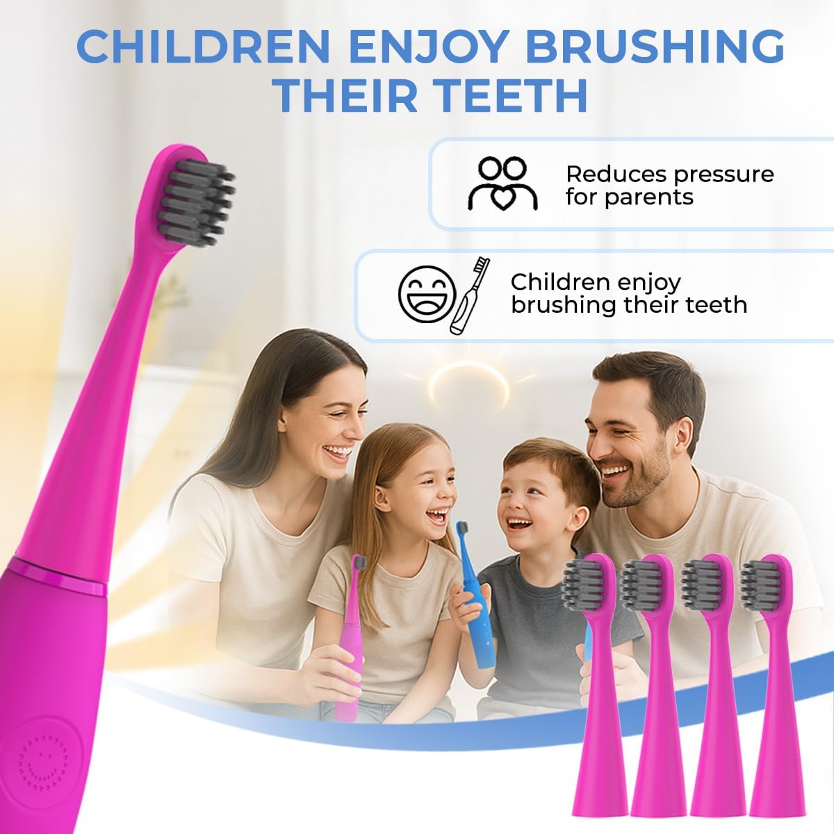 Toothbrush Replacement Heads for Burst Kids Electric Toothbrush - Ultra-Soft Bristles & Dust Cover Caps | 6 Pack (Pink)