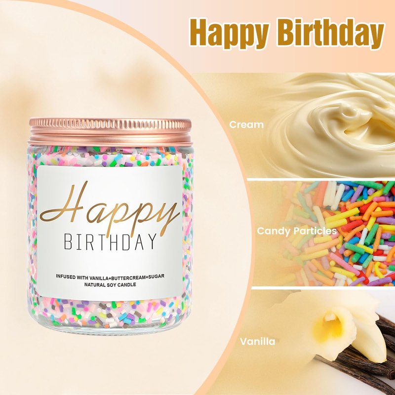 Candles for Birthday, Vanilla Cream Scented Candle 7OZ, Happy Birthday Candle Gifts for Women Her Best Friend, Unique Cute Soy Candles Non Toxic Aromatherapy