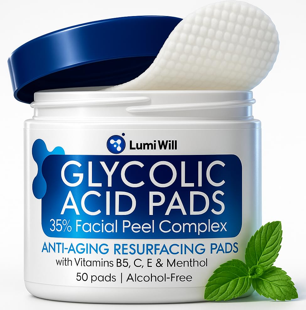 Glycolic Acid Pads 35% - Exfoliating Face Pads with Vitamins B5, C, E & Green Tea | 50 Pre-Soaked Pads for Even Skin Tone & Texture
