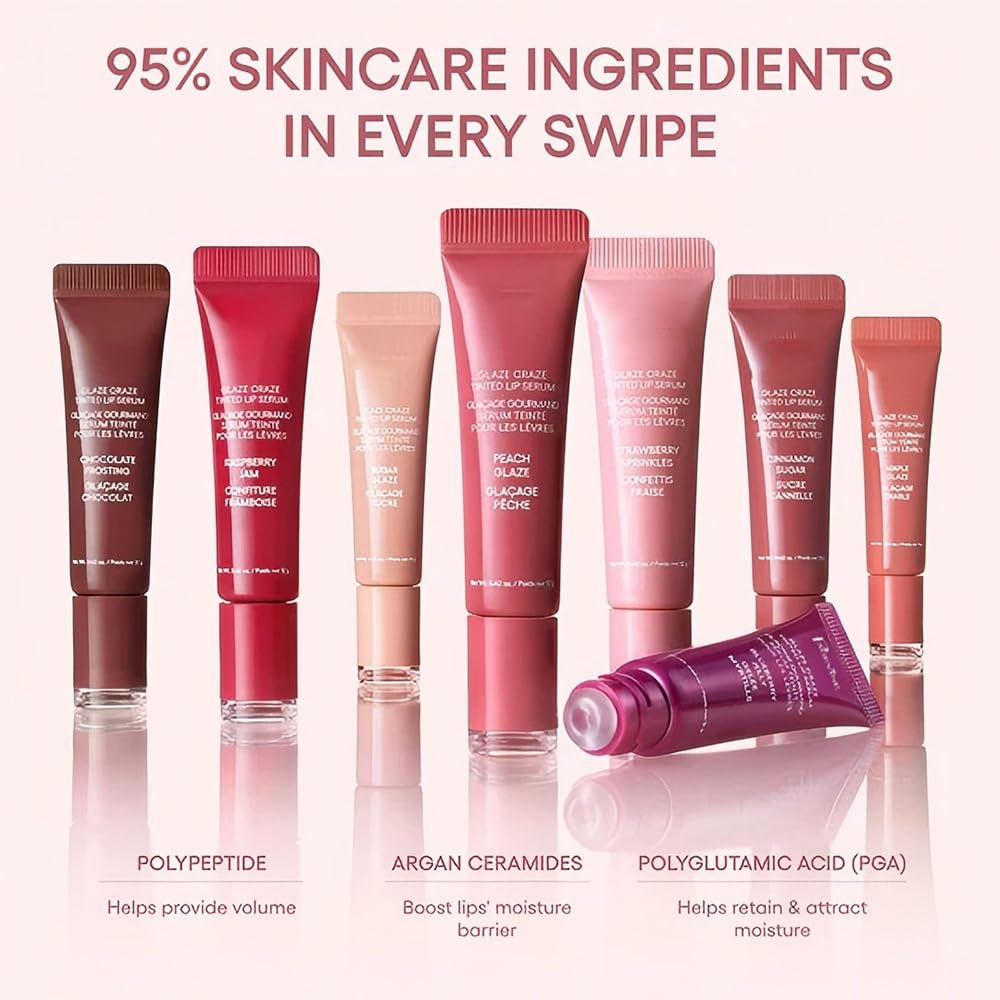 TAIKELOP Tinted Lip Serum with Donut-Shaded Applicator: Hydrating Lip Serum for Glossy, Nourished Lips with Plumping Polypeptides,8 Colors for Choosing
