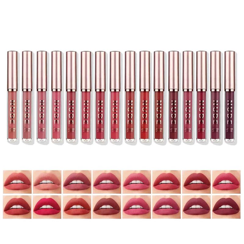 Matte Liquid Lipstick Set - Long-Lasting Velvety Lip Color | 16-Piece Nude Makeup Collection for Women