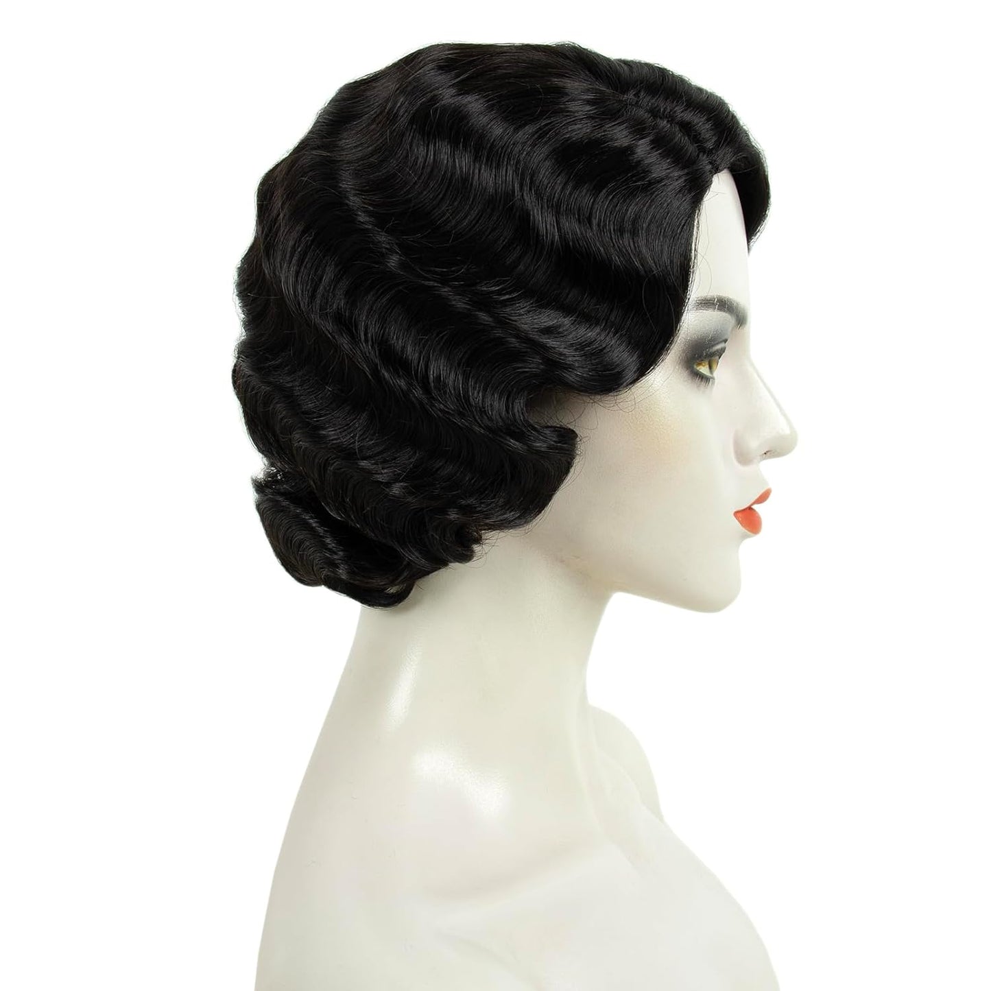 1920s Black Finger Wave Wig for Women - Vintage Gatsby Flapper Costume Hairpiece | Synthetic Full-Length Design