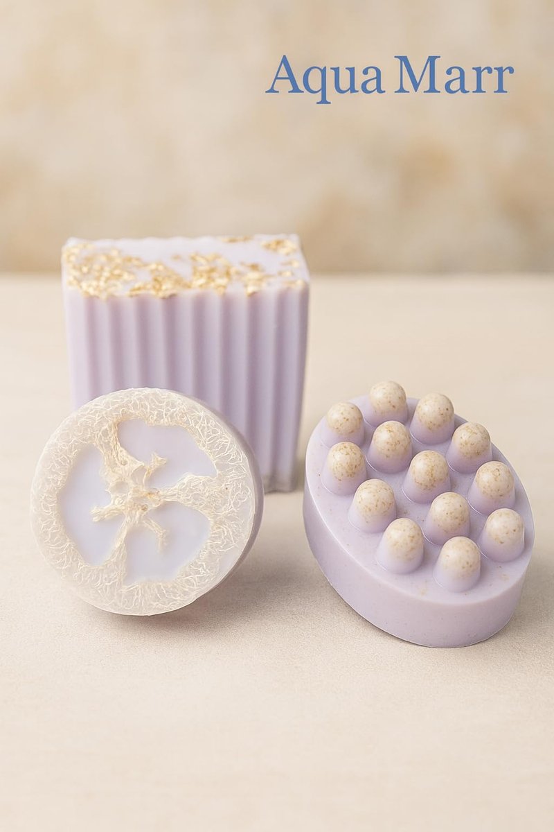 Aqua Marr Lavender Goat Milk Soap Set – 3 Pack Gift Box – Hydrating & Exfoliating Oatmeal Bars – Handmade Natural Soap for Sensitive Skin – 4 oz Each – Made in Miami