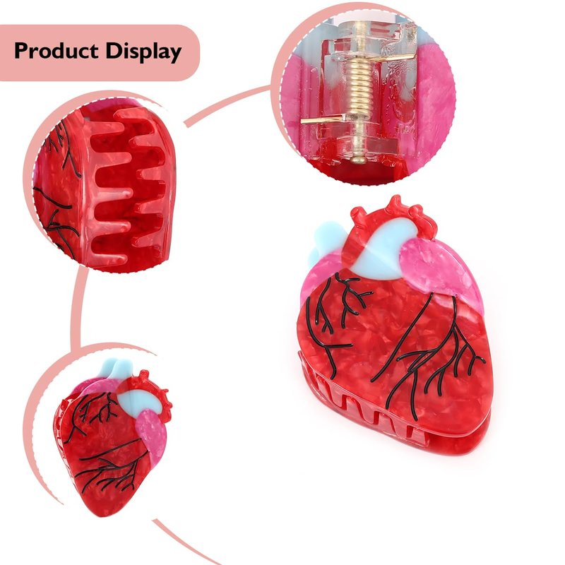 Personalized Acetate Anatomical Heart Hair Claw Clip Brain Claw Hair Clip Relaxing Hair Clip for Nurses Holiday, Personalized and Fun for women Gift (Brain Heart)