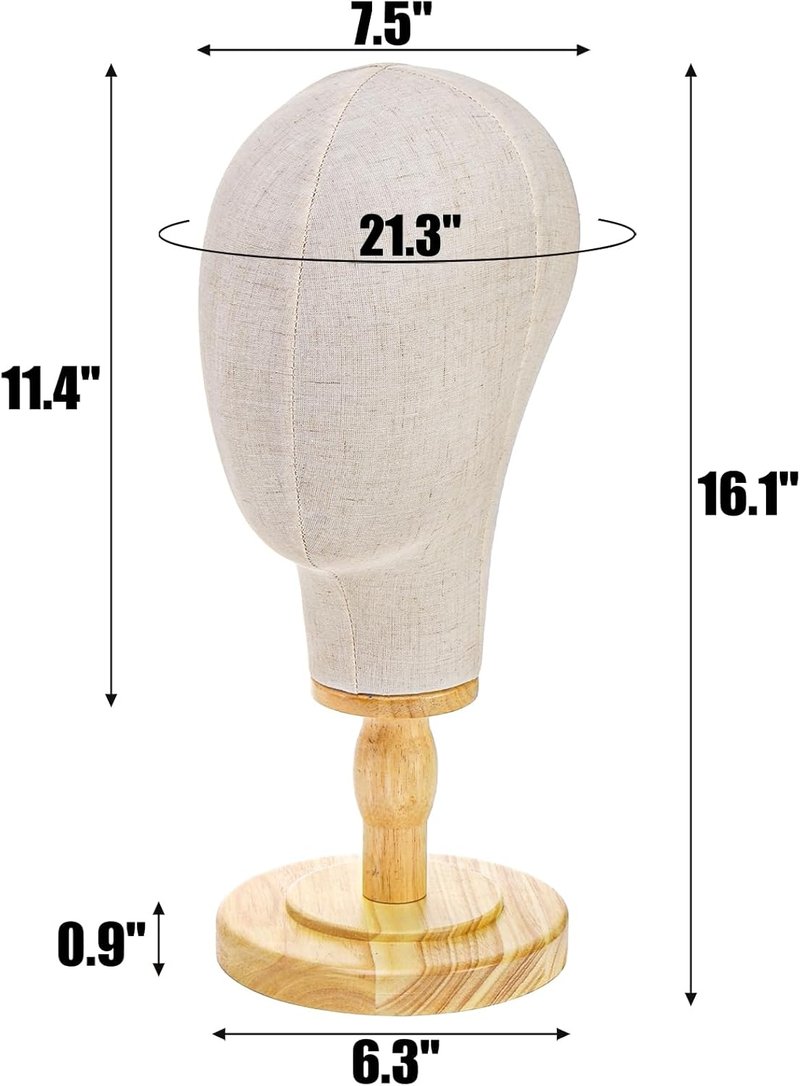 21 Inch Mannequin Head - Canvas Wig Stand with Detachable Wood Base | Ideal for Hats, Headdresses, and Wig Making