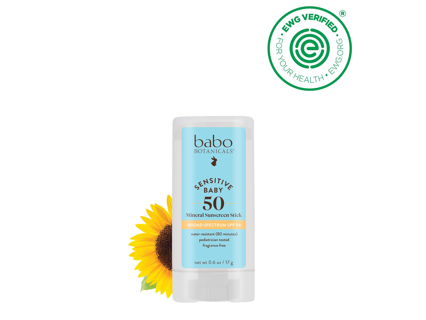 Babo Botanicals Sensitive Baby Mineral Sunscreen Stick SPF 50 - 70% Organic Ingredients - Zinc Oxide - NSF & MADE SAFE and EWG Certified - Water Resistant - Fragrance-Free - Babies & Kids - 2-Pack