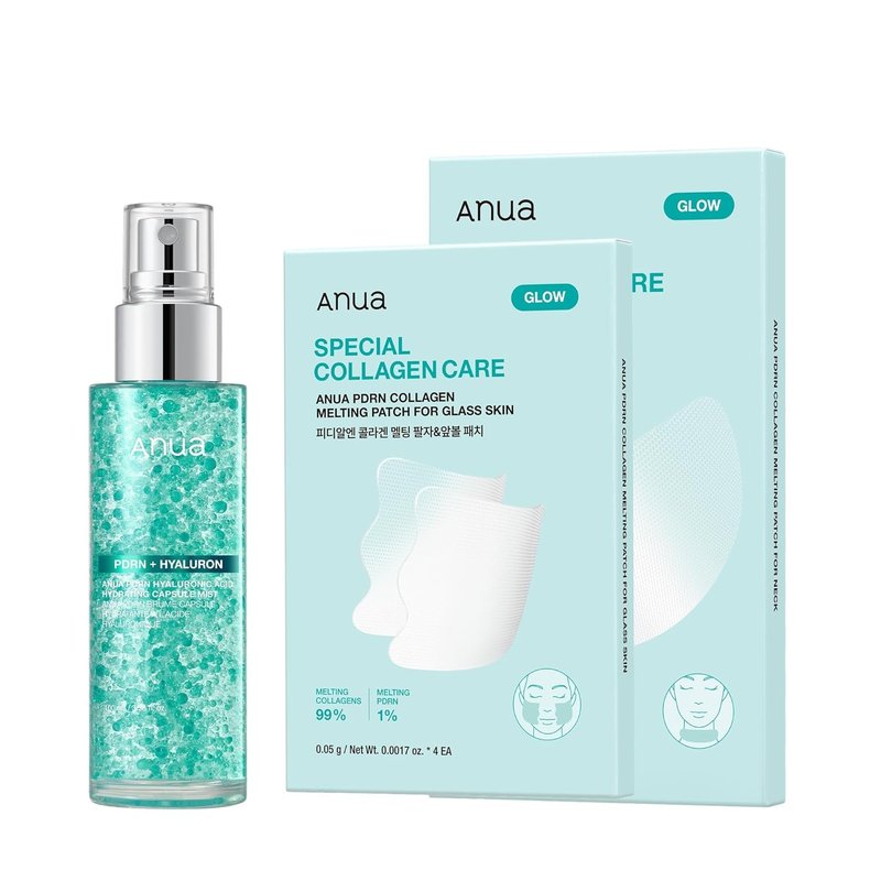 ANUA PDRN Collagen Care Set | Plumping Serum Spray & Firming Collagen Patches for Neck & Face