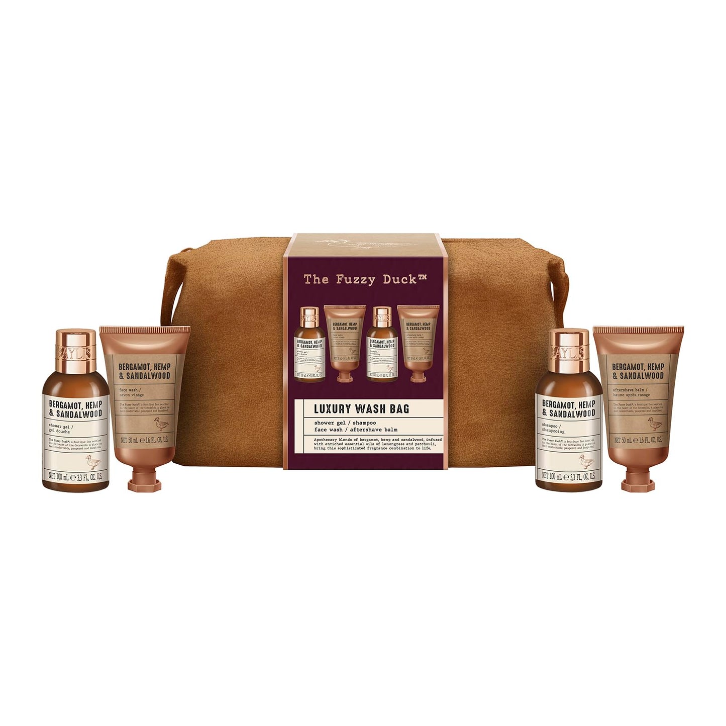 Baylis & Harding The Fuzzy Duck Bergamot, Hemp & Sandalwood Men's Luxury Toiletry Bag Gift Set For Men - Vegan Friendly
