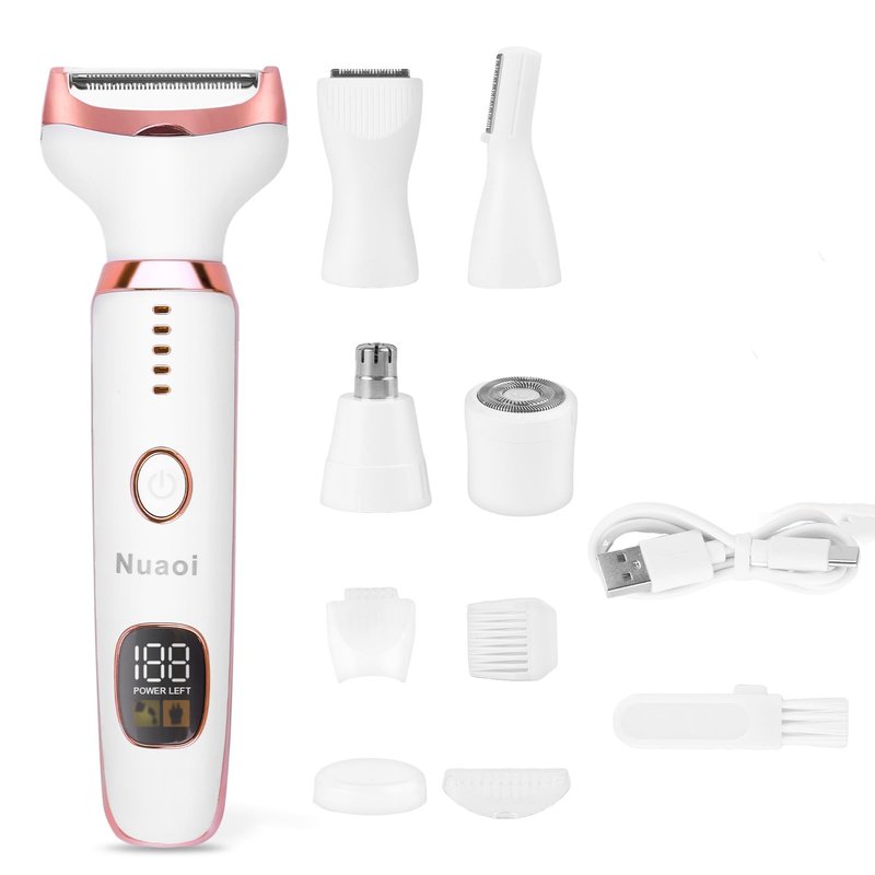 Electric Shaver Razors for Women - 5 in 1 Bikini Trimmer for Women Body Hair Trimmer Facial Hair Removal Cordless Rechargeable Body Shaver for Face Chin Arms Underarm Legs Arms Eyebrow (Pink)