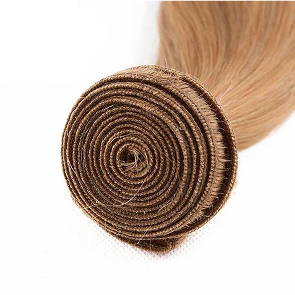 Honey Blonde Human Hair Bundles 16 18 20 Inch Straight Bundles Human Hair Unprocessed Native Virgin Hair 100/PC 3 Extensions #27 Blonde Color Wet and Wavy Human Hair Extensions for Women