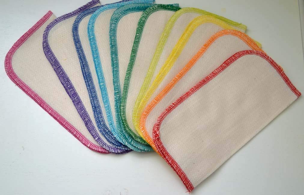 Gina's Soft Cloth Shop 1 Ply Organic Birdseye Washable Baby Wipes 8x8 Inches Set of 20 Rainbow Assortment- Proudly Made in The USA!