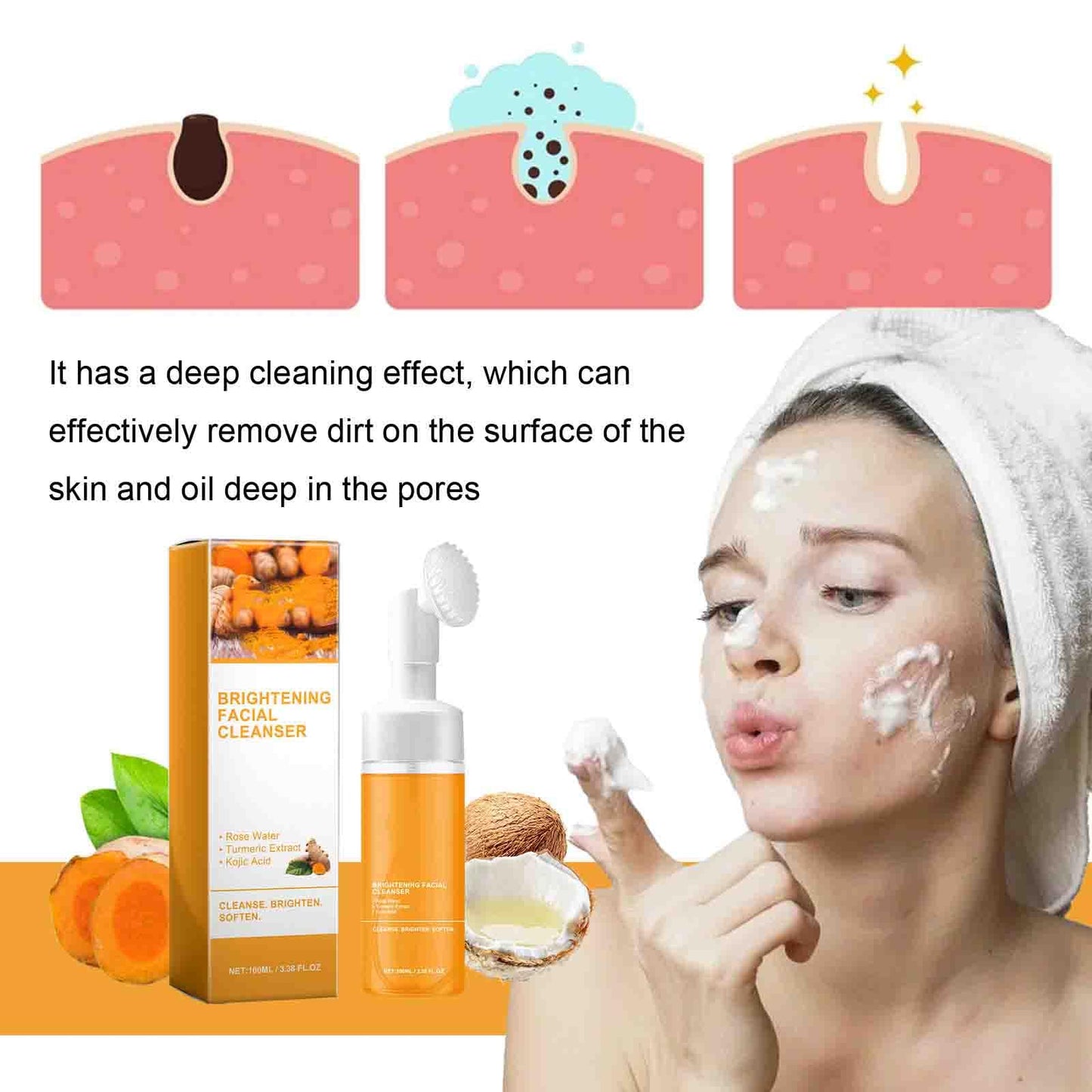 HABOHUSE Turmeric Wash and Care Two Piece Set, Turmeric Soap & Face Wash with Brush, Foaming Mousse Facial Deep Cleansing Exfoliating for Face & Body Skin Care (2,2Set)