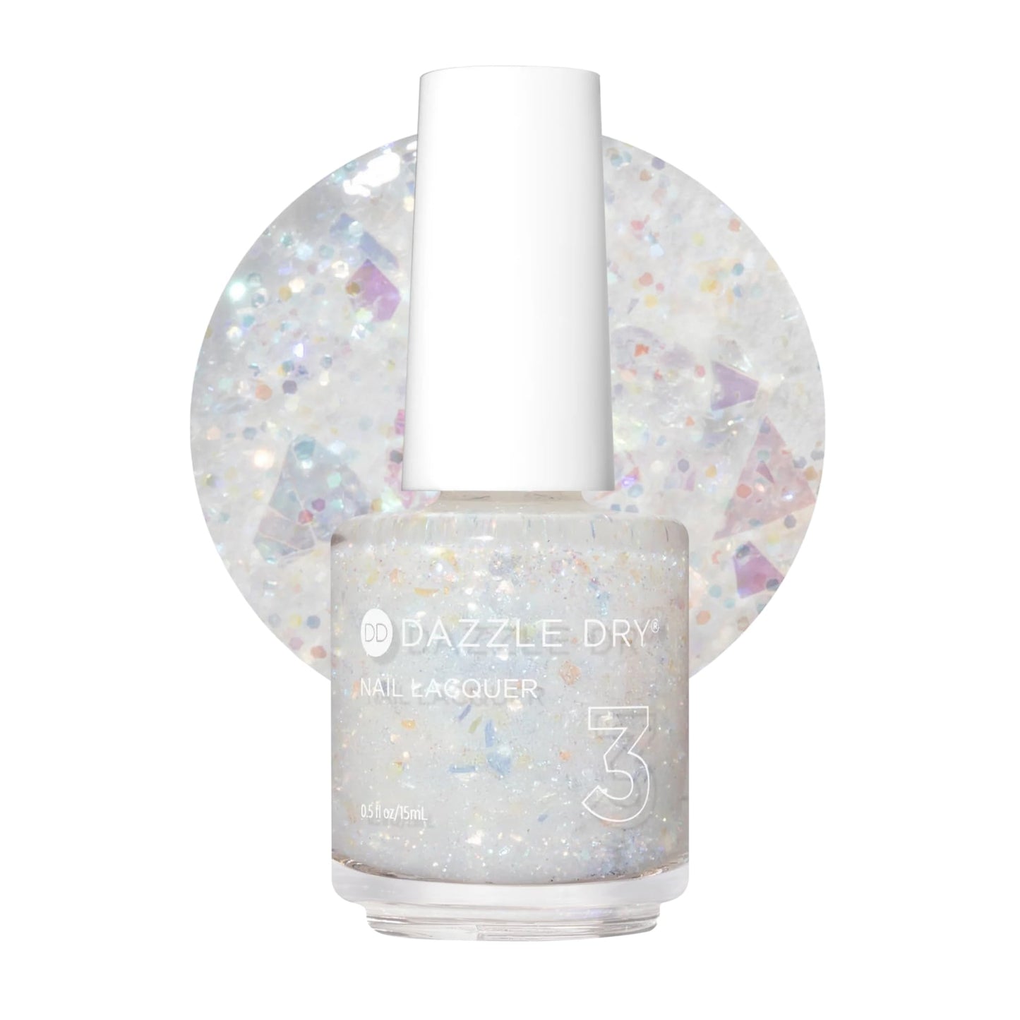 Dazzle Dry Nail Lacquer (Step 3) - Cold As Ice - An iridescent white sheer glitter. (0.5 fl oz)