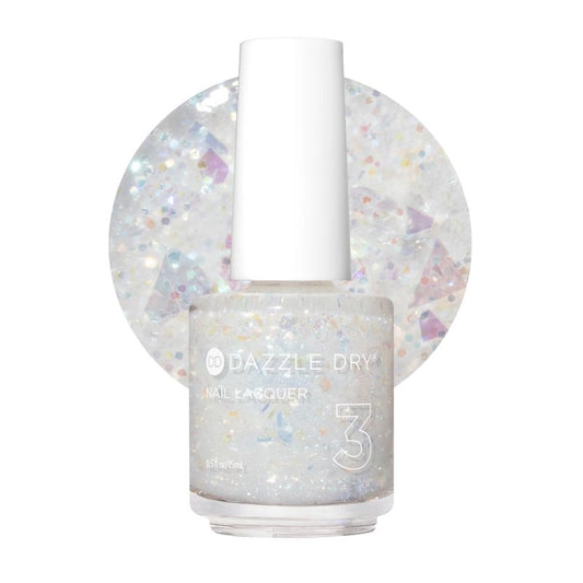 Dazzle Dry Nail Lacquer (Step 3) - Cold As Ice - An iridescent white sheer glitter. (0.5 fl oz)