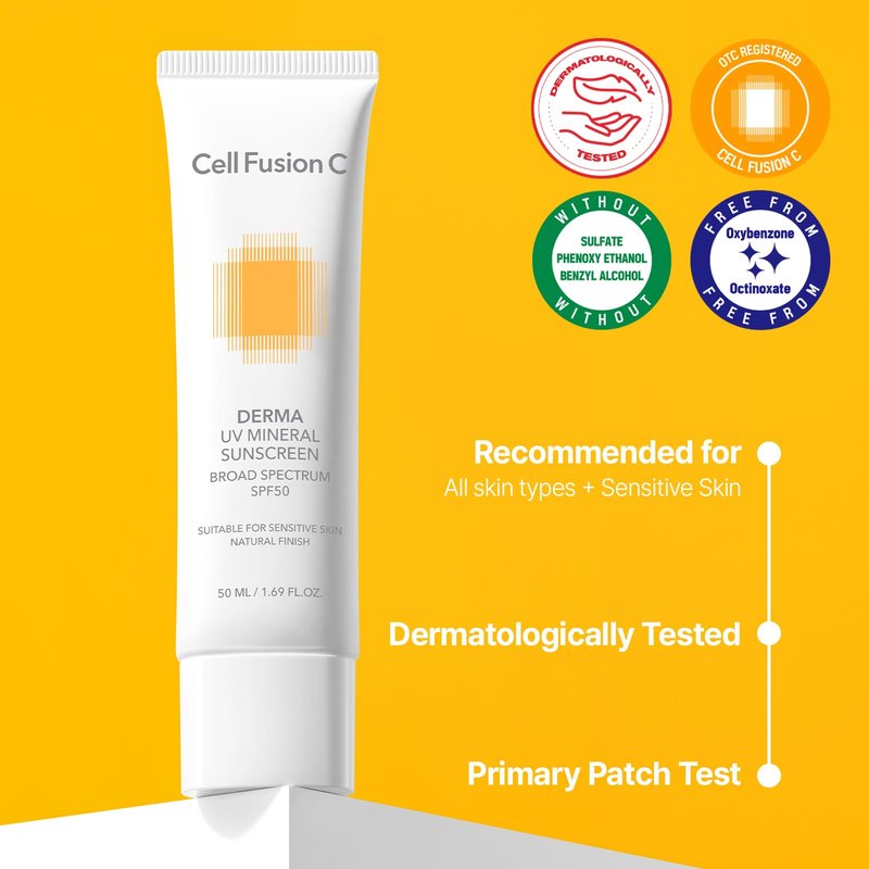 Cell Fusion C Derma UV Mineral Sunscreen SPF 50, Face Sunscreen for Sensitive Skin, Made with 19% of Zinc Oxide, Natural Finish, 50ml / 1.69 fl.oz