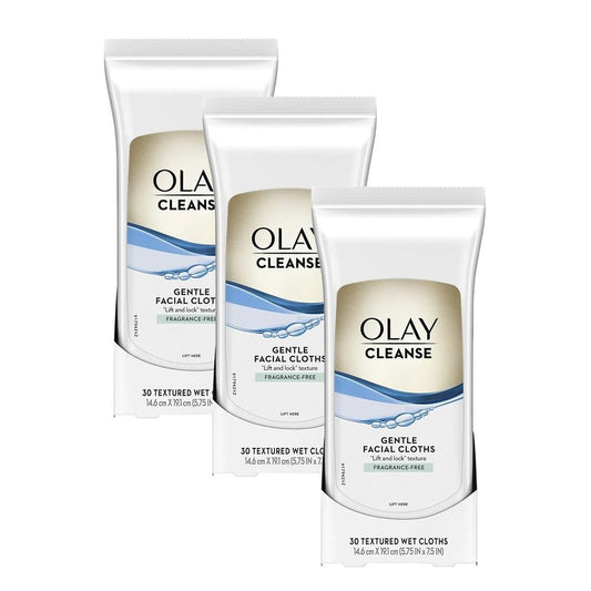 Olay Cleanse Gentle Facial Cloths, Fragrance Free, 30 count (Pack of 3)