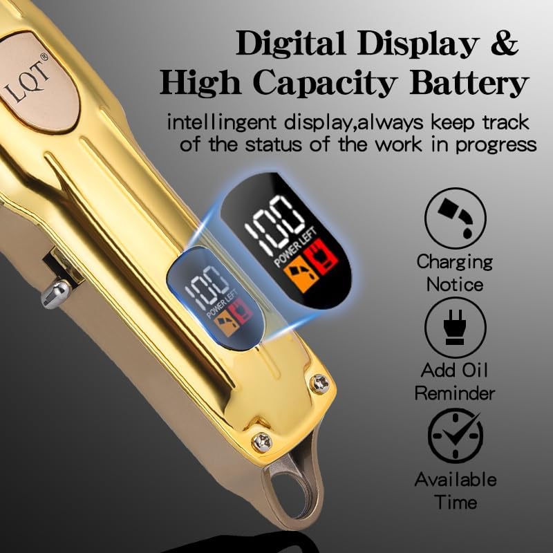 Professional Hair Clipper Set - Gold LED Display with Trimmer & 8 Guide Combs | Travel Case Included