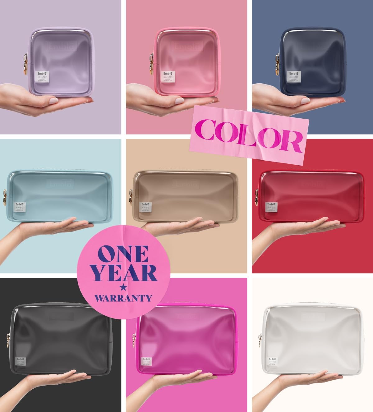Clear Cosmetic Bags Set of 3 - Mini, Small & Large Makeup Pouches | Travel Toiletry Organizers in Sand