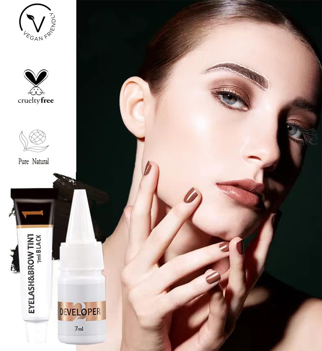 Eyelash & Eyebrow Color Kit, Professional Brown Color Set for Lashes and Brows, Natural Ingredients Stay-True Vibrant Color, Safe & Easy to Use 7ml (Brown)