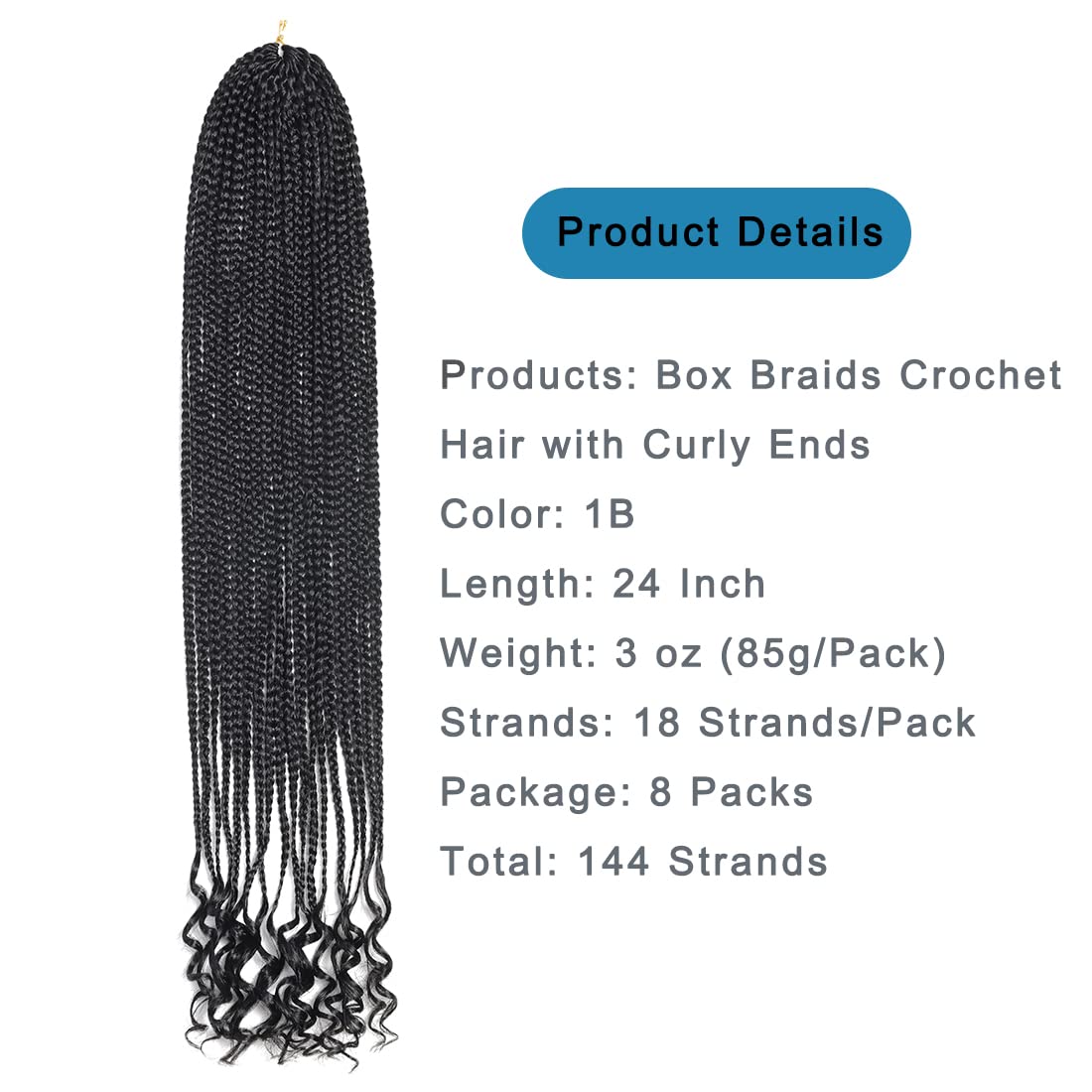 144 Strands Goddess Crochet Box Braids with Curly Ends 24 Inch Pre Looped Box Braids Crochet Hair 8 Packs Curly Crochet braids for Black Women