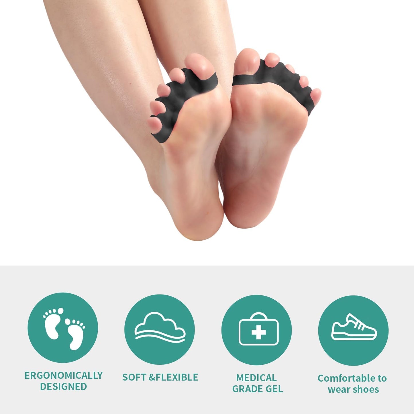 4 Pcs Silicone Toe Spacers – Yoga Toe Separators for Toe Straightening & Relaxation | Correct Overlapping Toes, Bunions, Hammer Toe | Toe Support toe separators for Women & Men (Tan, 5.5)