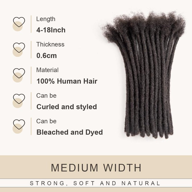DAIXI 0.6cm and 0.4 0.8cm Options Thickness 6-18 Inch 20 Strands 100% Real Human Hair Dreadlock Extensions for Man/Women Handmade Permanent loc Extensions Bundles Can Be Dyed Bleached Curled Twisted